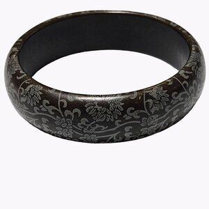Vintage Hand Painted Floral Wooden Bangle Bracelet Artisan Fashion Jewelry Women